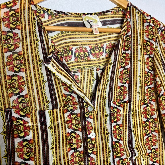Anthropologie Fig Flower Women’s Sheer Tunic Stripe Yellow Blouse Size L - Picture 3 of 7